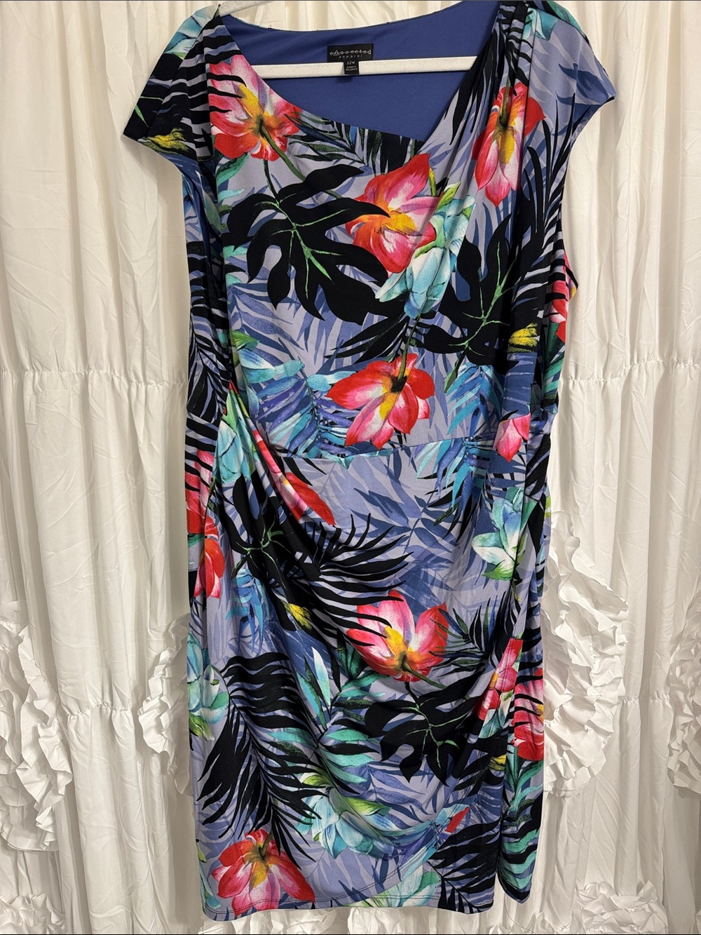 Connected Apparel Blue Floral Tropical Midi Dress | Size 22W